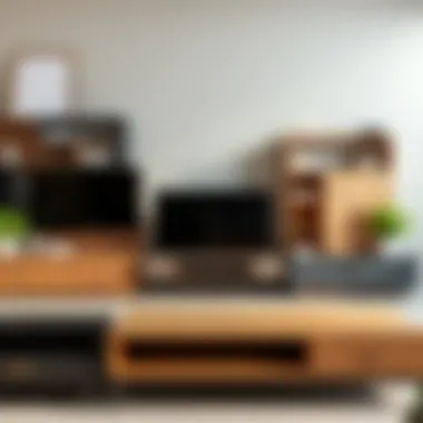 Various design styles of assembled TV consoles displayed together