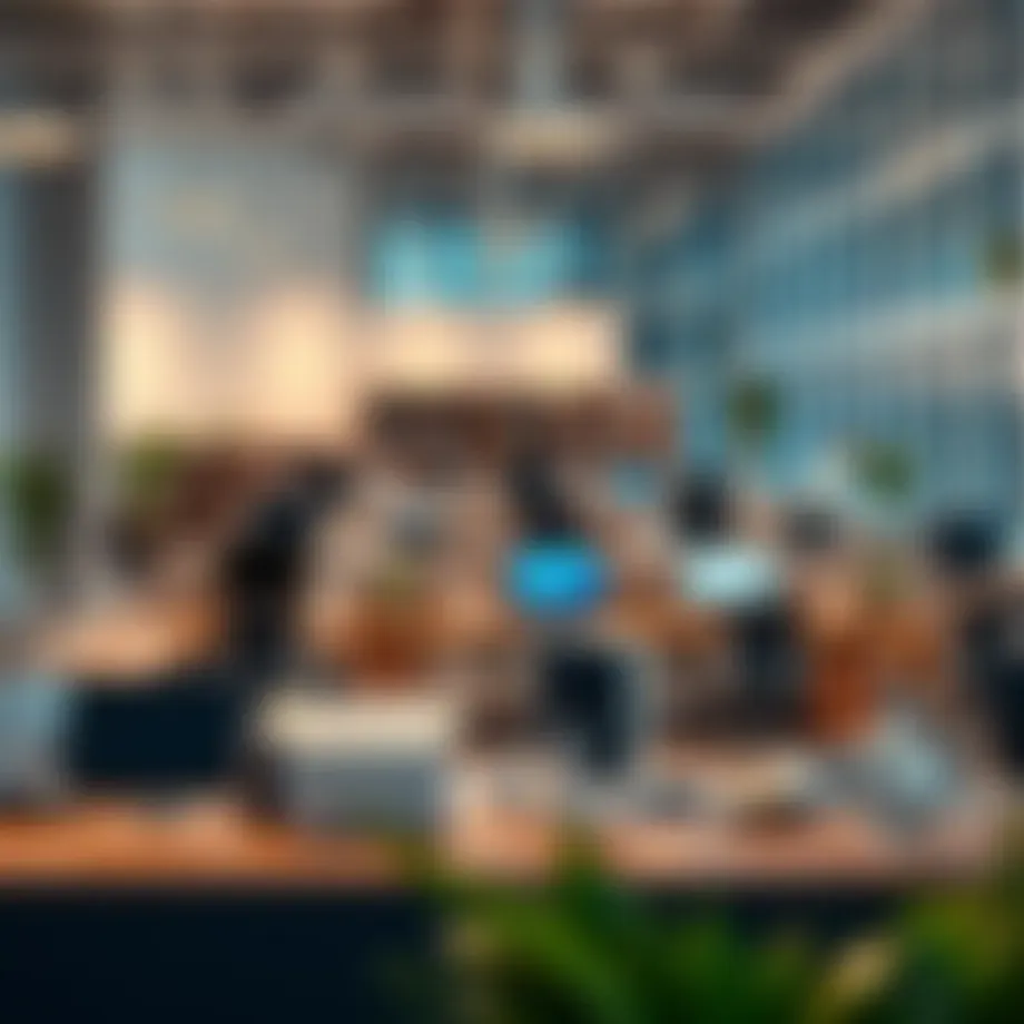 Modern office layout showcasing open spaces and collaborative workstations