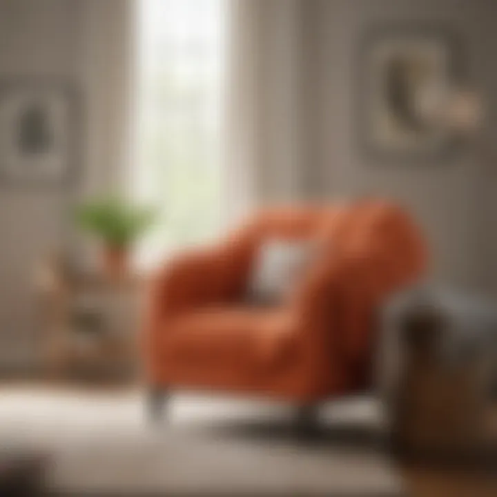Stylishly draped Crate and Barrel chair cover in a vibrant living space