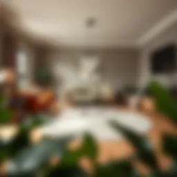 Cozy living room featuring a stylish round rug