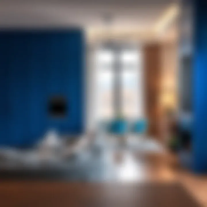 Stylish blue cabinet handles in a contemporary living space