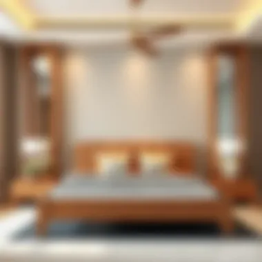 Stylish bedroom with a contemporary wooden bed frame as the centerpiece