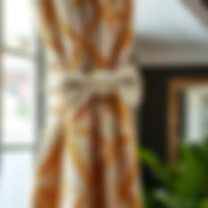 Stylish fabric-wrapped curtain holdback post adding a soft touch