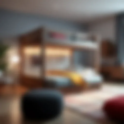 Stylish full size loft bed with integrated trundle in modern bedroom