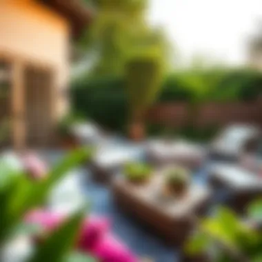 Chic and Cozy Outdoor Arrangement Elegant outdoor seating with vibrant cushions