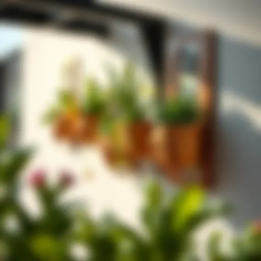 Elegant outdoor wall plant holder showcasing a variety of plants.