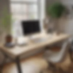 A stylish birch office desk in a modern workspace setting