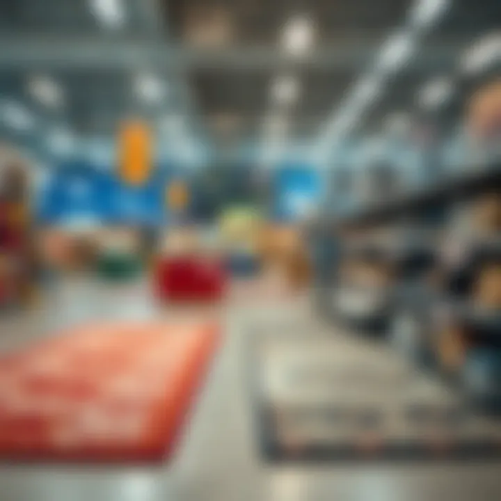 Various 5x10 rug designs displayed at Walmart