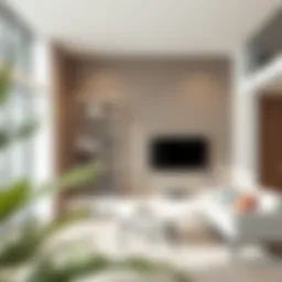 Elegant white metal floating shelf in a modern living room