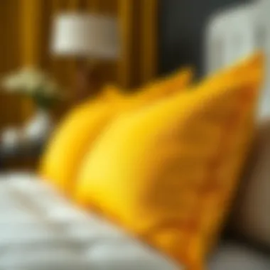 Close-up of luxurious fabric used in yellow euro pillow shams
