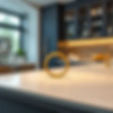 Elegant gold half moon cabinet pull on a modern kitchen cabinet