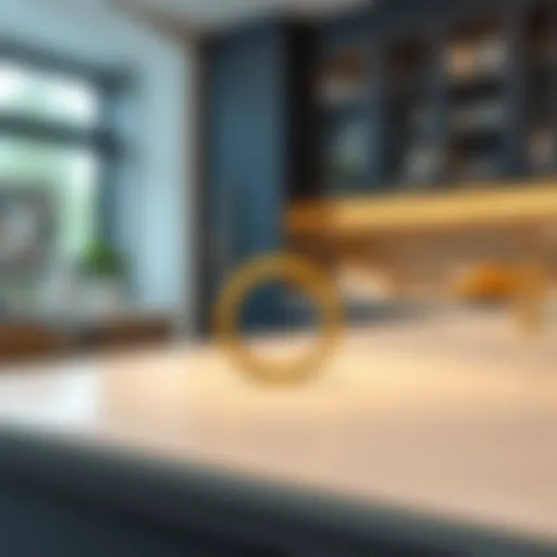 Elegant gold half moon cabinet pull on a modern kitchen cabinet
