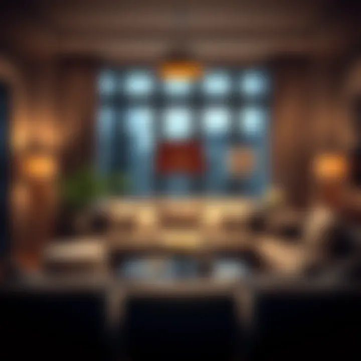 Cozy living room setup with lamps behind the couch