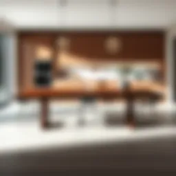 Elegant long narrow kitchen table in a modern setting