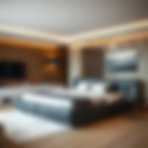 Modern queen bed frame with integrated speakers showcasing a sleek design