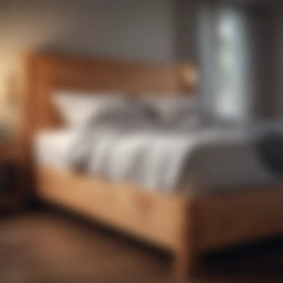 Elegant wooden queen bedframe showcasing modern design