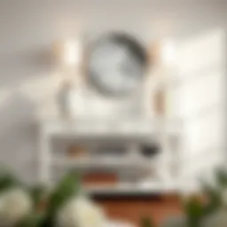 Elegant small white console table styled with decorative pieces