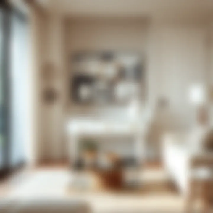 Modern interior showcasing a small white console table in a living room