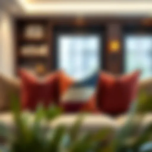 Elegant arrangement of square pillows on a modern couch.