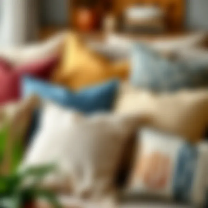 Variety of square pillows showcasing different materials and textures.